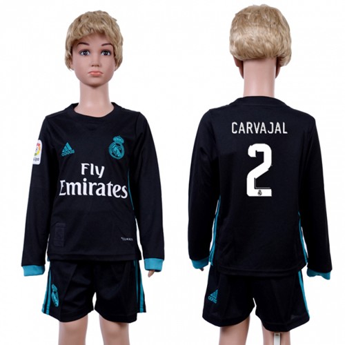 Real Madrid #2 Carvajal Away Long Sleeves Kid Soccer Club Jersey